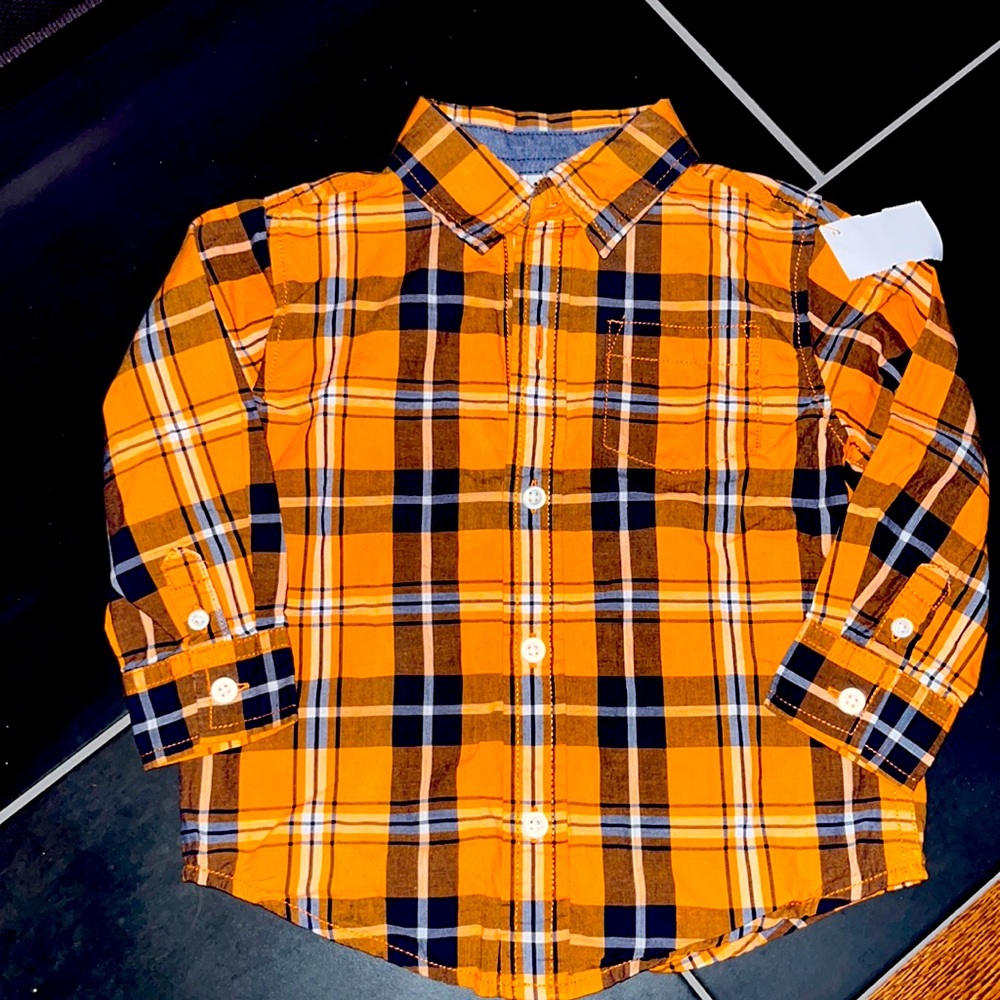 Gymboree Button Up Kids Orange/Navy/White Check Shirt Size 2T 100% Cotton